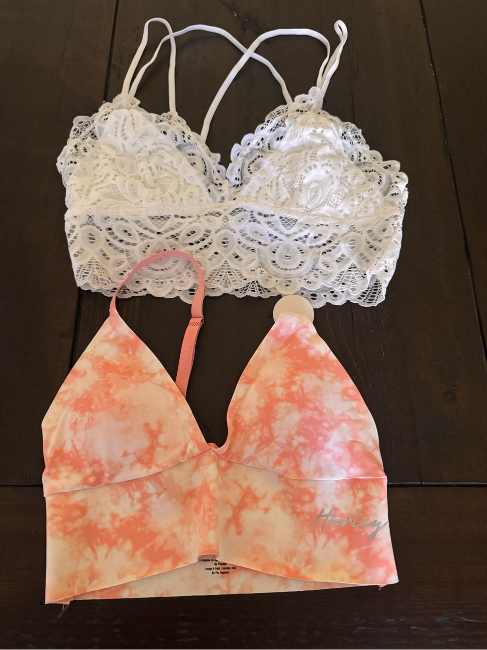 Hurley and So White Lace Bralette & Coral Tie-Dye Bralette Set